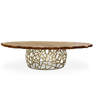 contemporary dining table / oak / stained wood / brass
