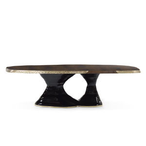contemporary dining table / walnut / lacquered wood / wood veneer