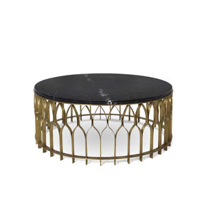 contemporary coffee table / brushed brass / marble / round
