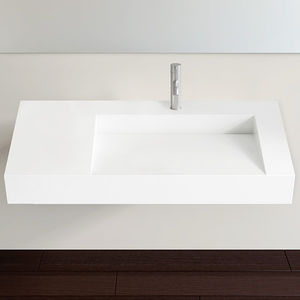 wall-mounted washbasin / rectangular / stone resin / contemporary