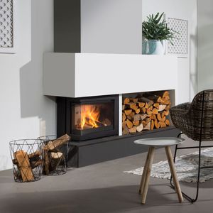 wood heating stove / contemporary / corner / steel