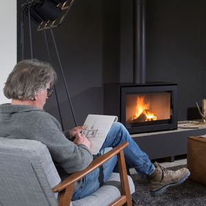 wood heating stove / contemporary / steel / wall-mounted