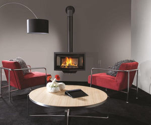 wood fireplace / contemporary / closed hearth / 2-sided
