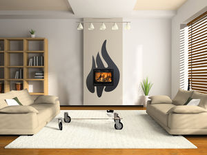 wood fireplace / contemporary / closed hearth / 3-sided