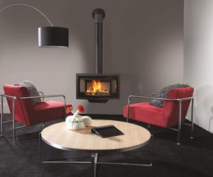 wood heating stove / contemporary / 3-sided / ceramic
