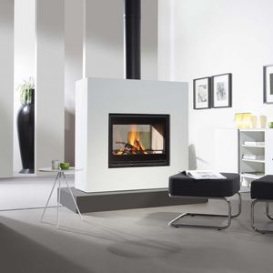 wood-burning fireplace / contemporary / closed hearth / double-sided