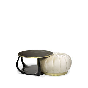 contemporary coffee table / lacquered wood / marble / round