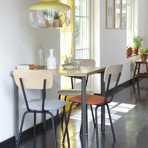 contemporary table / oak / teak / steel