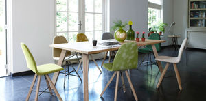 contemporary table / oak / teak / steel