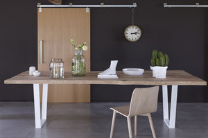 contemporary dining table / oak / steel / rectangular