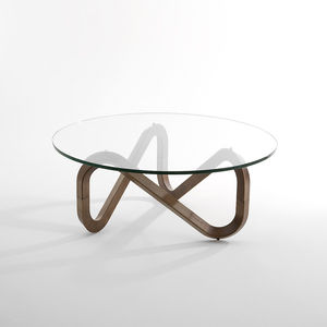 contemporary coffee table / wooden / glass / round