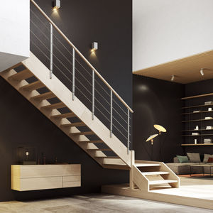 quarter-turn staircase / wooden frame / wooden steps / without risers