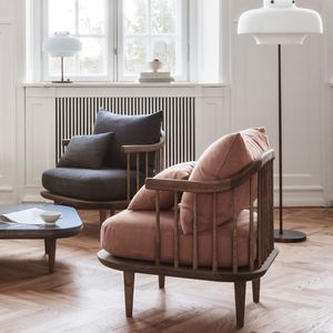 contemporary lounge chair / fabric / oak / with removable cushion