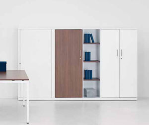 high bookcase / contemporary / for offices / wooden