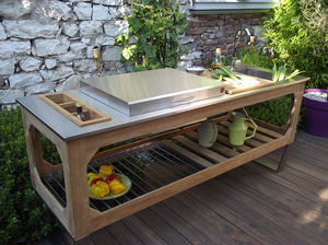 garden kitchen / contemporary / wooden / stone