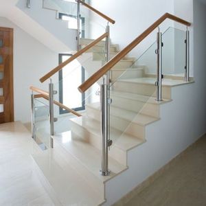 stainless steel railing / glass panel / indoor / for stairs