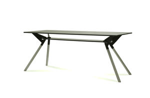 contemporary table / patinated metal / tempered glass / aluminum