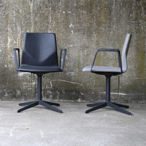 contemporary visitor chair / with armrests / upholstered / swivel
