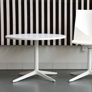 contemporary table / laminate / aluminum / round