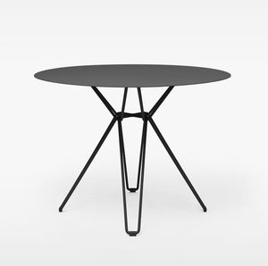 contemporary dining table / galvanized steel / laminate / round