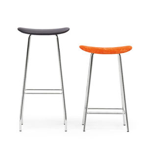 contemporary bar stool / leather / chromed metal / fabric