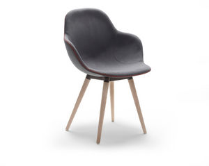 contemporary visitor chair / fabric / wooden / leather