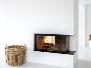wood-burning fireplace / contemporary / closed hearth / double-sided