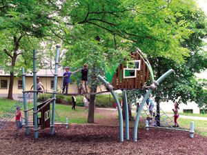 wooden play structure / metal / for playgrounds