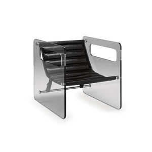 original design armchair / leather / glass / black