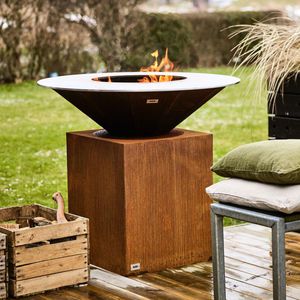 wood-burning fire pit / steel / with barbecue