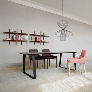 contemporary dining table / metal / porcelain stoneware / rectangular