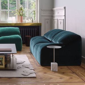 contemporary side table / marble / steel / round