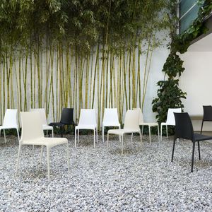 contemporary chair / stackable / aluminum / leather