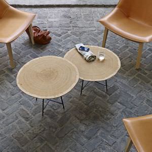 contemporary side table / oak / MDF / lacquered steel