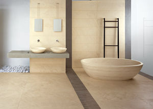 wall-mounted washbasin / rectangular / natural stone / contemporary