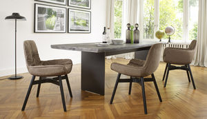 contemporary chair / with armrests / upholstered / fabric