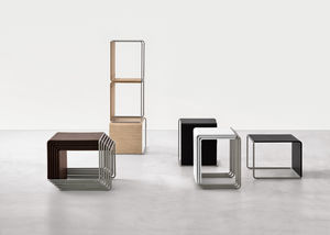 contemporary side table / stainless steel / square / commercial