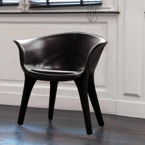 contemporary chair / upholstered / with armrests / leather