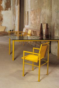 contemporary chair / with armrests / metal / garden