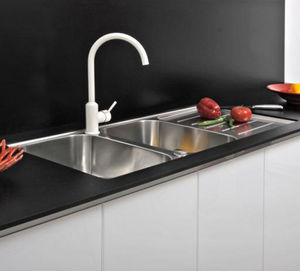 2-bowl kitchen sink / stainless steel / with drainboard