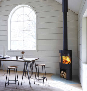 wood heating stove / contemporary / corner / metal