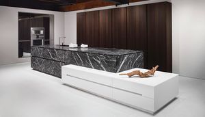 contemporary kitchen / stone / oak / island