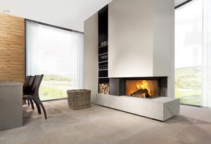 wood fireplace / contemporary / closed hearth / built-in