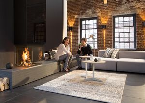 wood fireplace / contemporary / closed hearth / free-standing