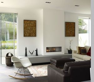 gas fireplace / contemporary / open hearth / 2-sided