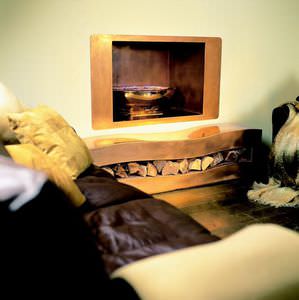 gas fireplace / contemporary / open hearth / 2-sided