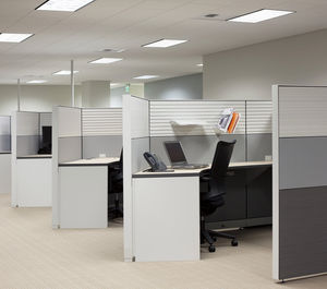 floor-mounted office divider / countertop / fabric / glass