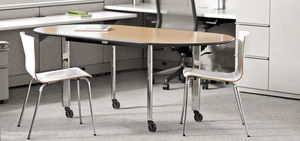 contemporary boardroom table / wood veneer / laminate / chromed metal