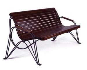 public bench / traditional / wooden / metal