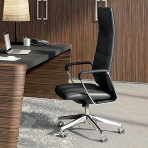 contemporary executive chair / leather / polished aluminum / plywood